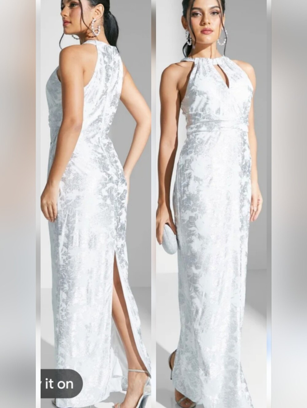 $199 New Adrianna Papell Halter Foil Mesh Gown Size 8